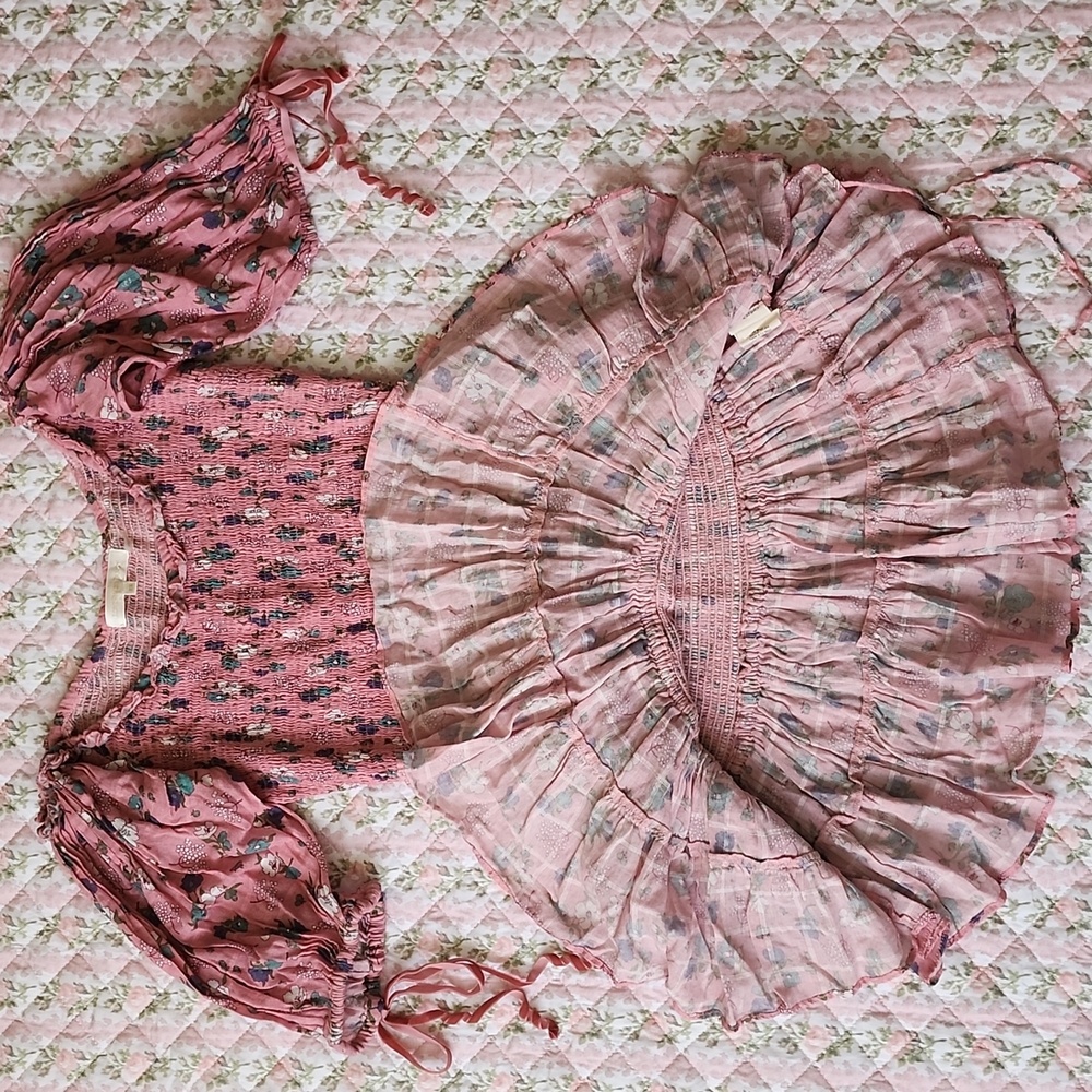 Loveshackfancy Violet Hollywood Pink Floral Smocked Dress with Ruffle Hem XS - Picture 14 of 17
